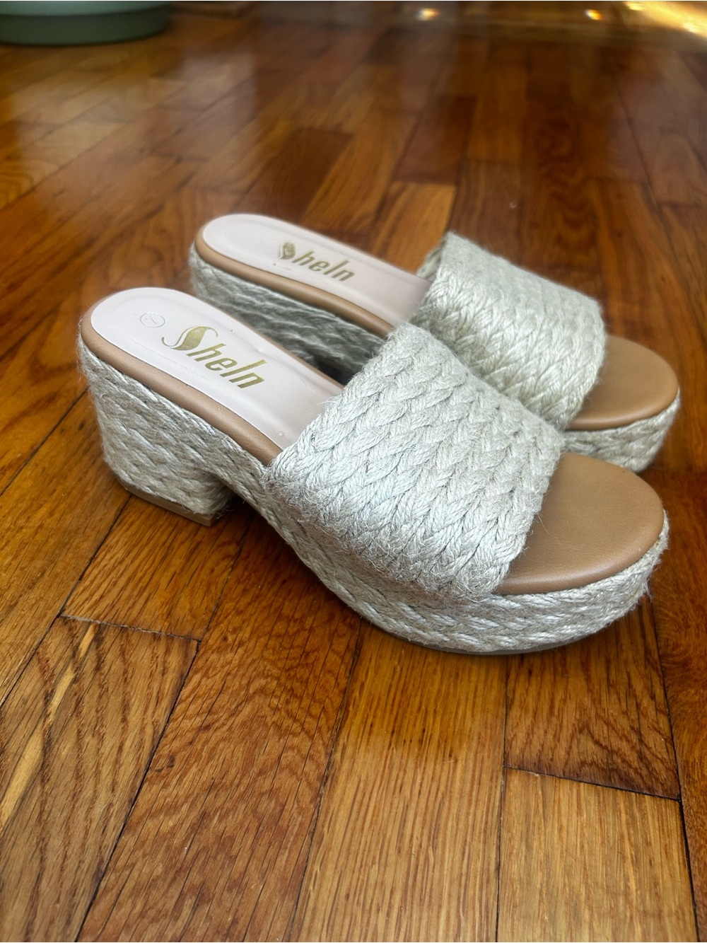 SHEIN Cream Braided Espadrille Platform Mules